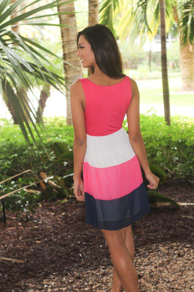 Stylish Hot Pink Color - Blocked Short Polyester Dress