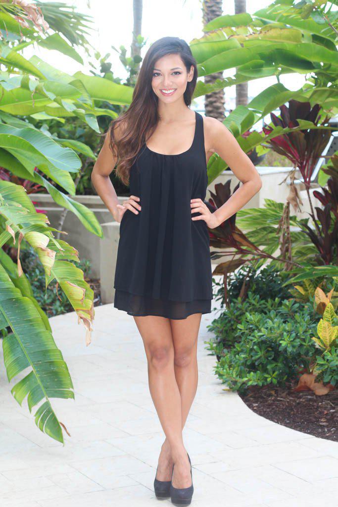 Stylish Women's Black Dress with Ruffled Back