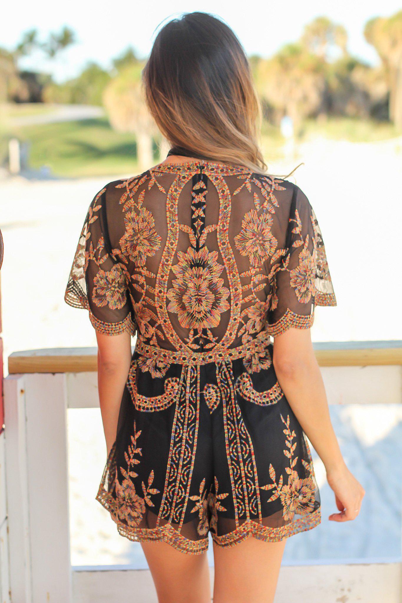Exquisite Black Embroidered Short Lace Women's Romper