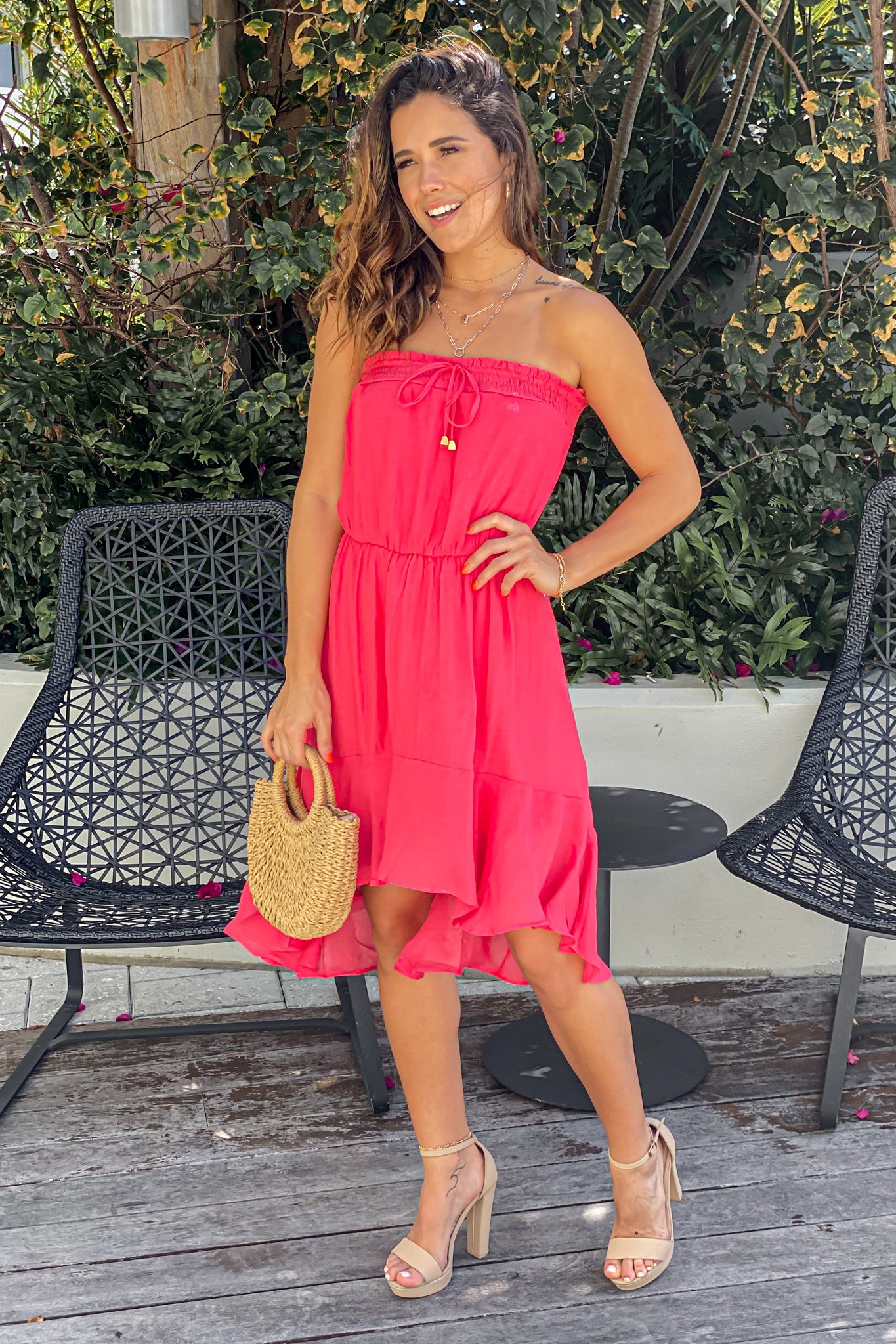 Gorgeous Coral Strapless High-Low Evening Dress
