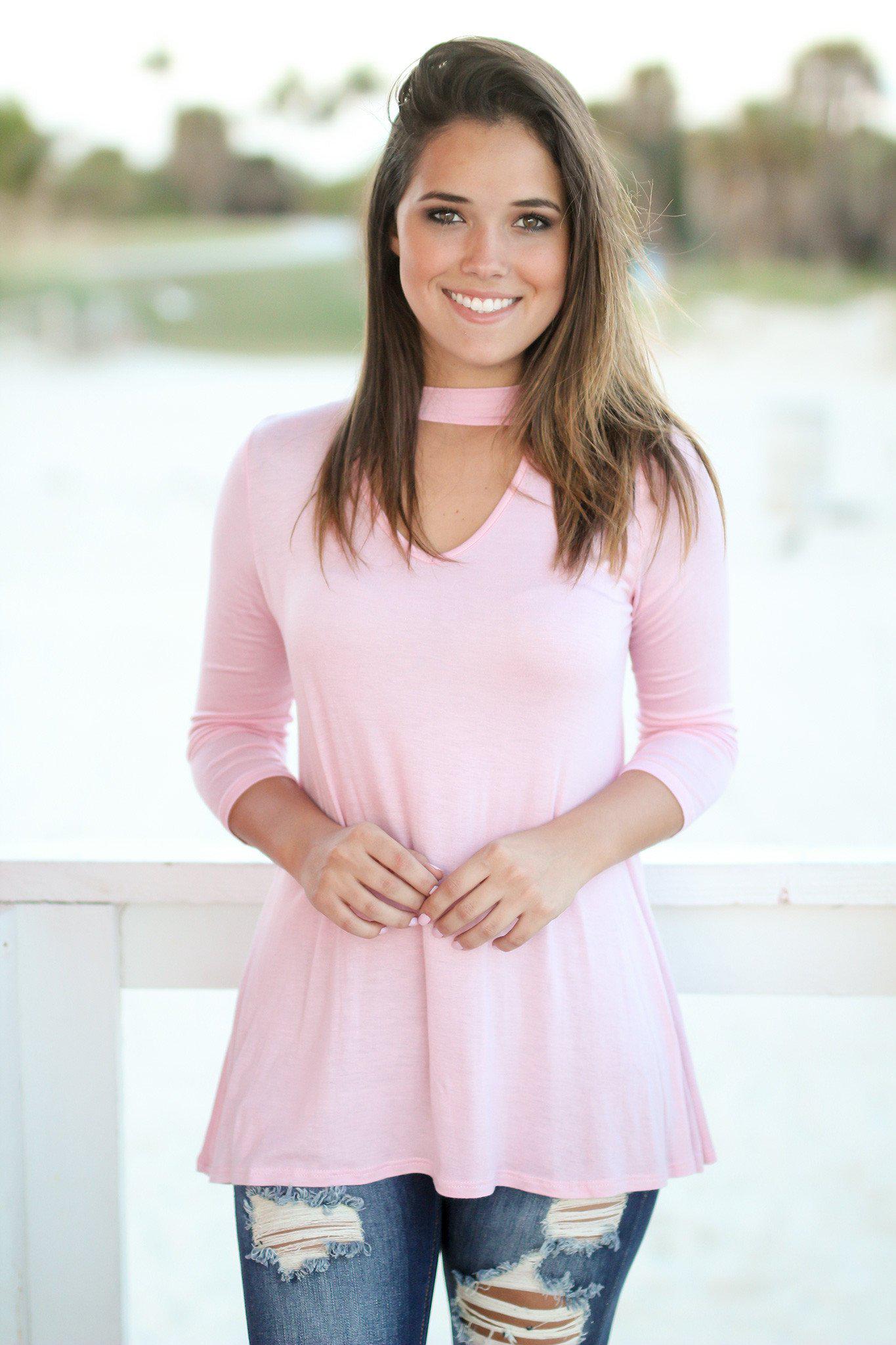 Lightweight Blush Mock Neck 3/4 Sleeve Top for Versatile Wear