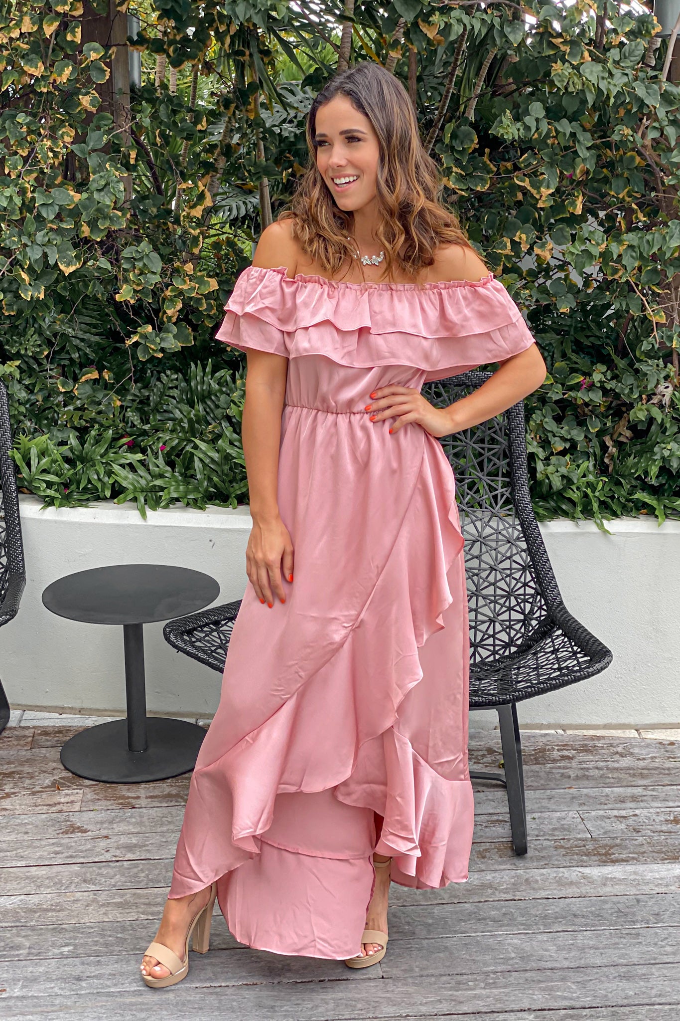 Elegant Mauve Satin High Low Women's Evening Dress