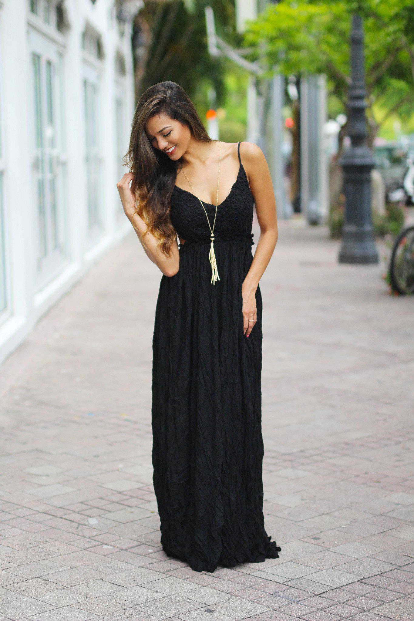 Stylish Black Lace Open - Back Maxi Dress for Special Occasions