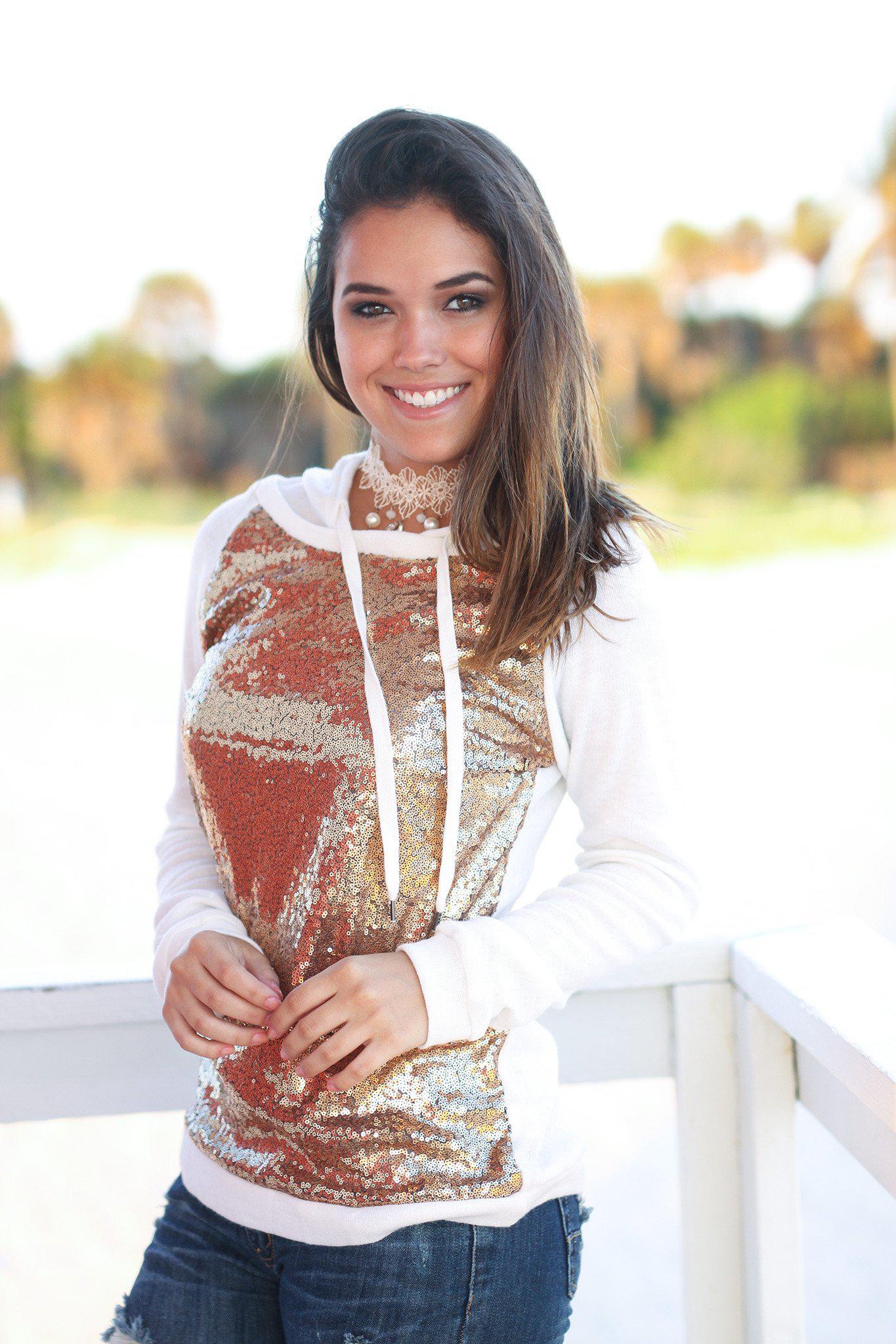 Ivory and Gold Sequined Hoodie