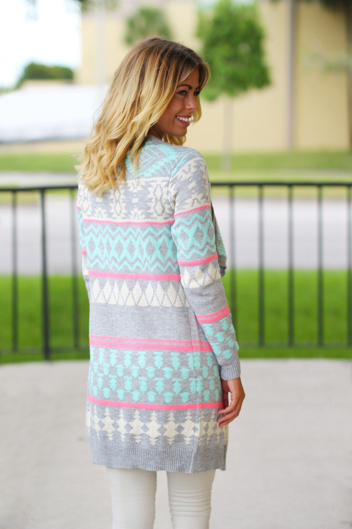 Stylish Mint and Gray Colored Long Women's Cardigan for All Occasions
