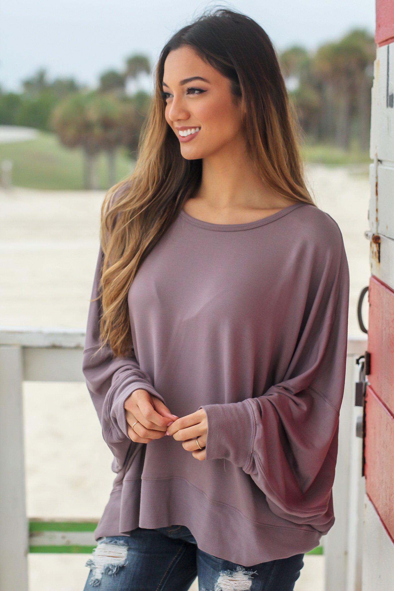 Midnight Colored Oversized Women's Long - Sleeved Top with an Open Back Design