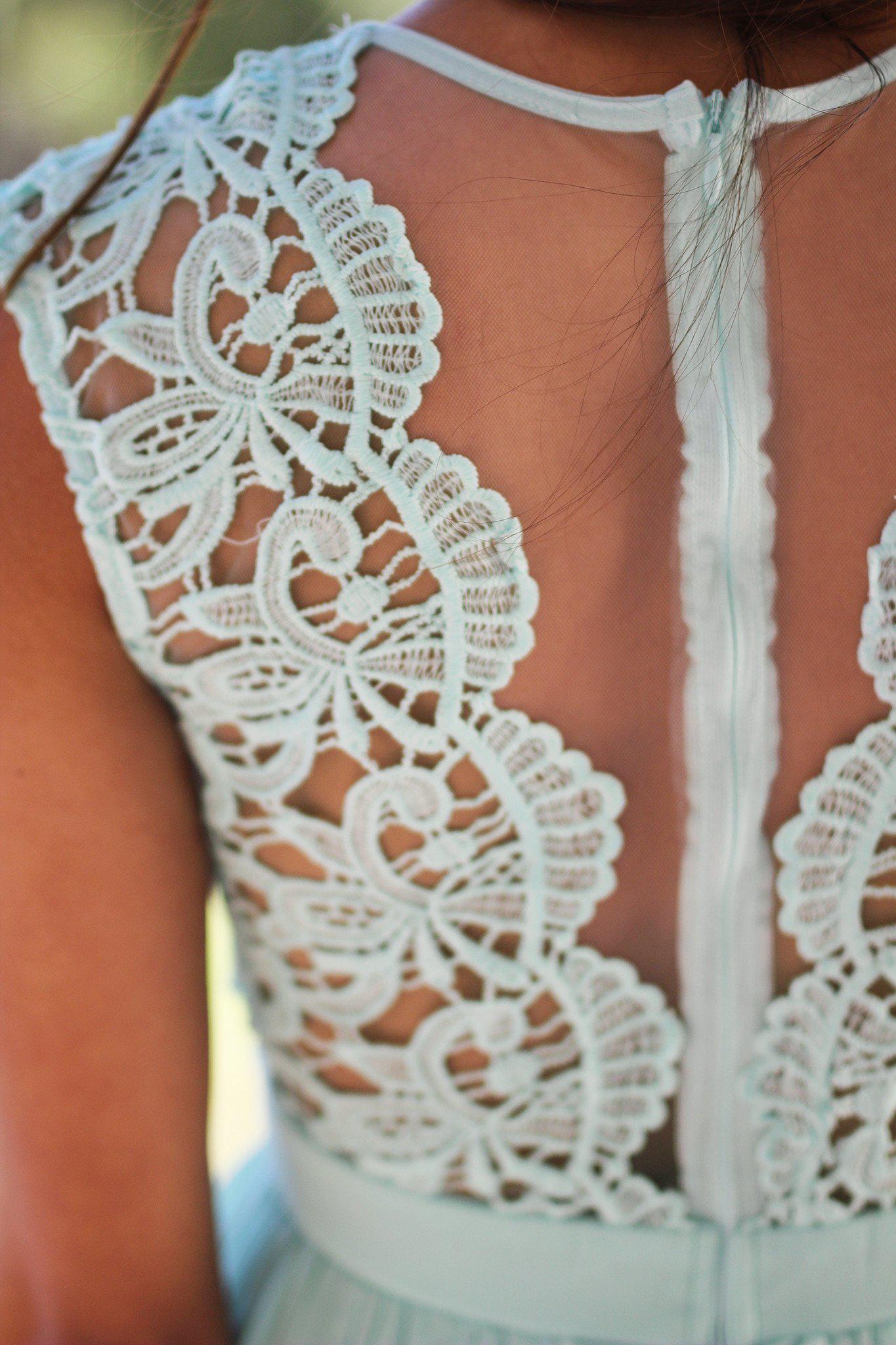 Stunning Mint Green Crochet Design Maxi Dress with Elegant Tulle Back for Special Occasions