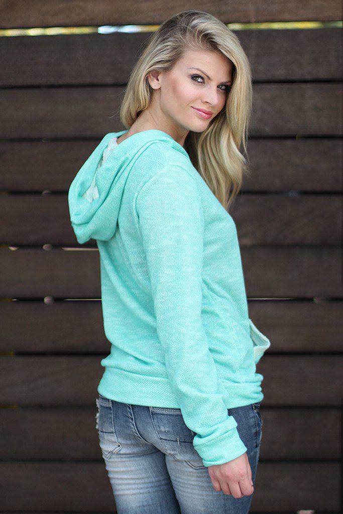 Stylish Mint-Colored Buttoned Hoodie with Convenient Pockets