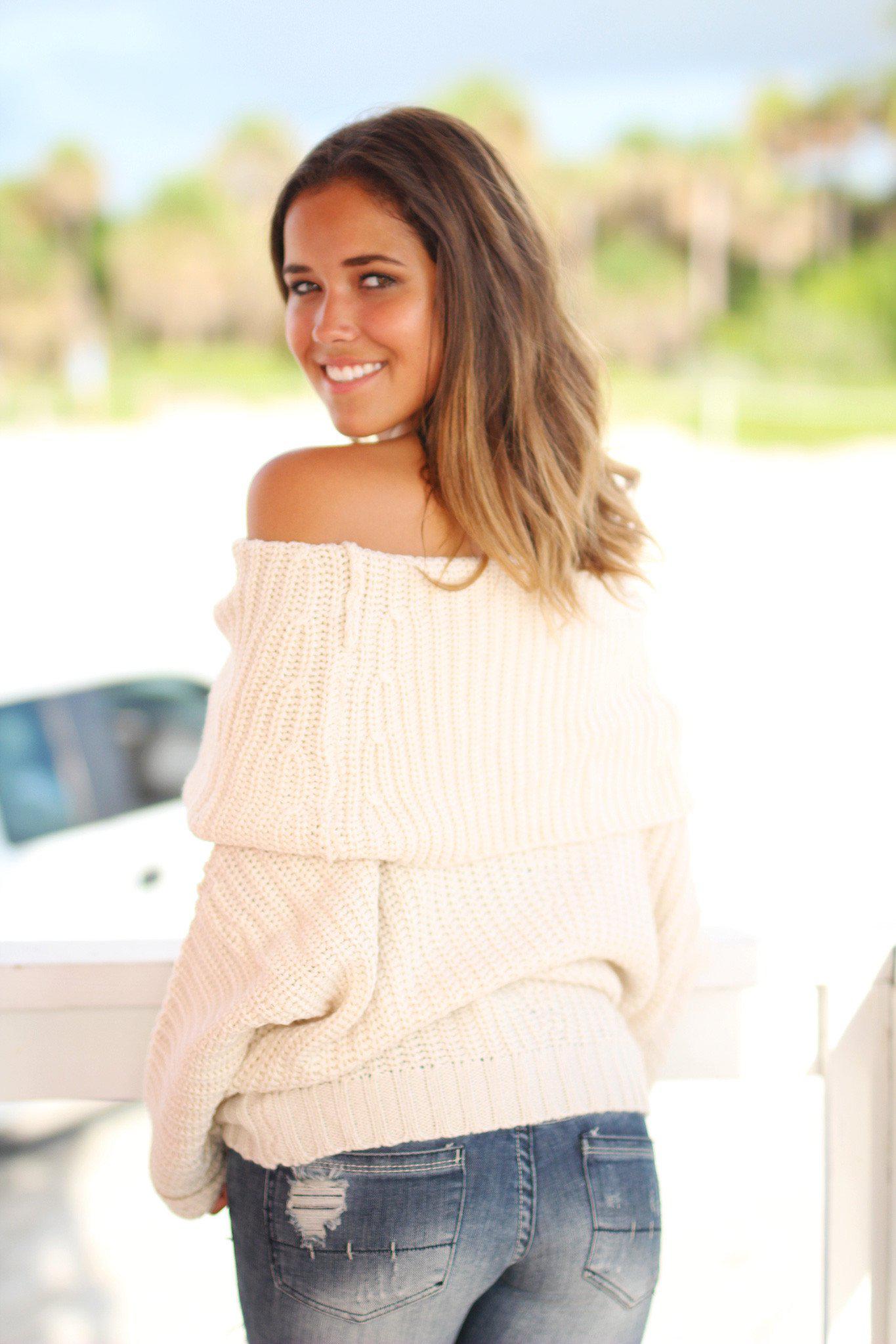 Cozy Cream-Colored Oversized Knitted Sweater for Women
