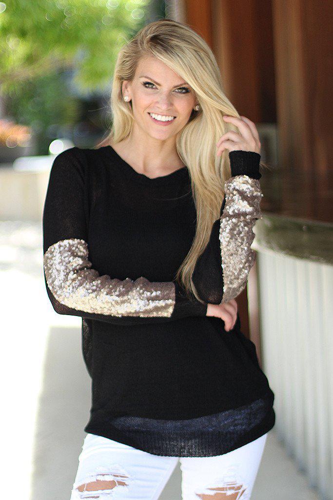 Stunning Black Sequined Sheer Women's Fashion Top