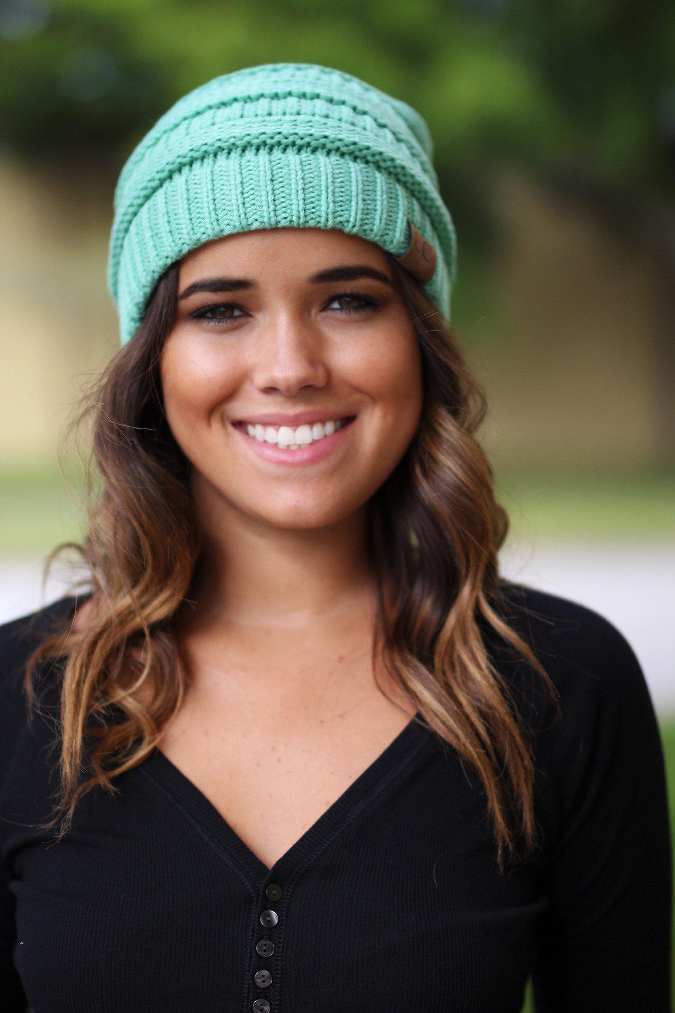 Stylish Mint-Colored Knitted Winter Beanie for Fashionable Head Coverage