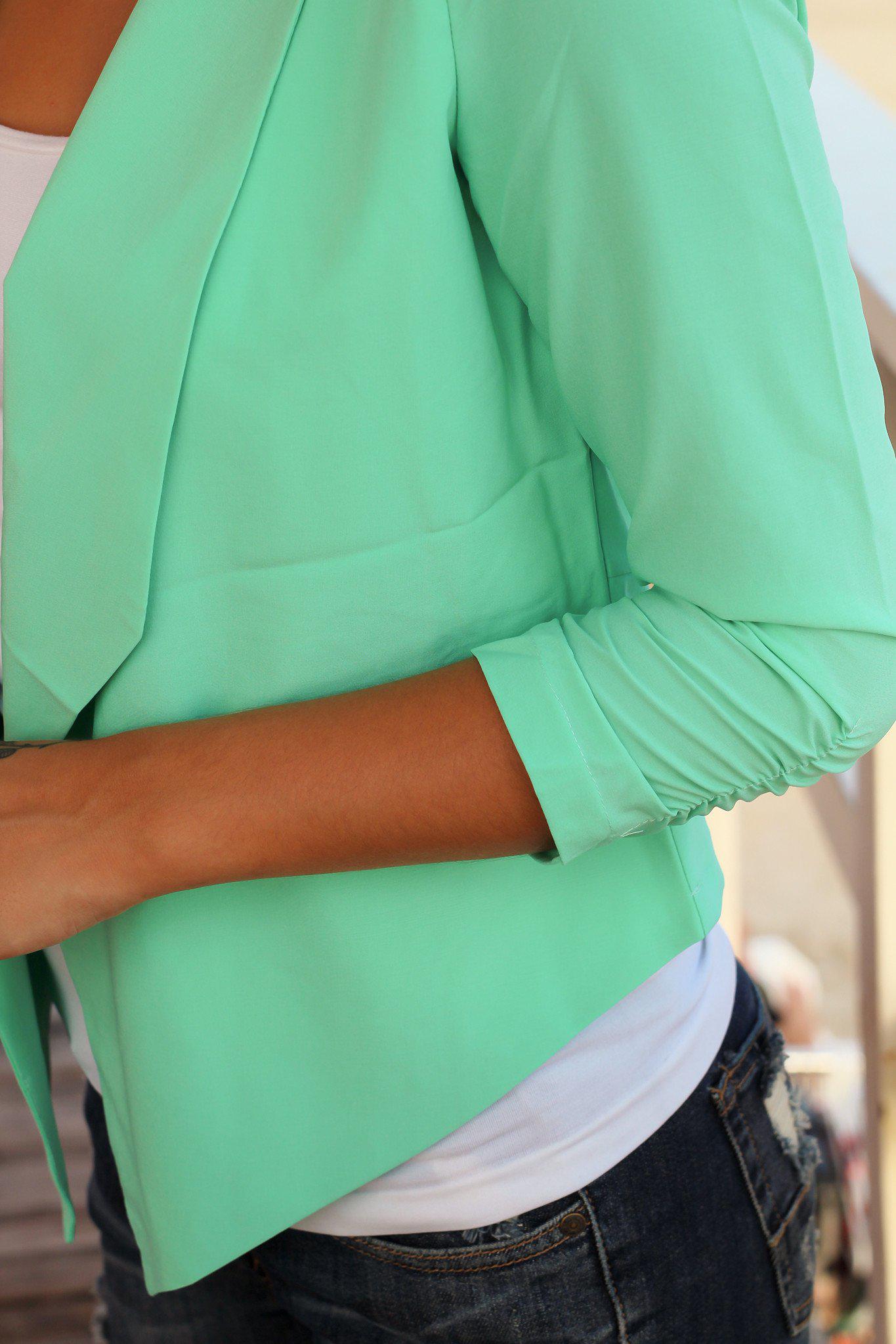 Stylish Women's Mint Colored Open Blazer