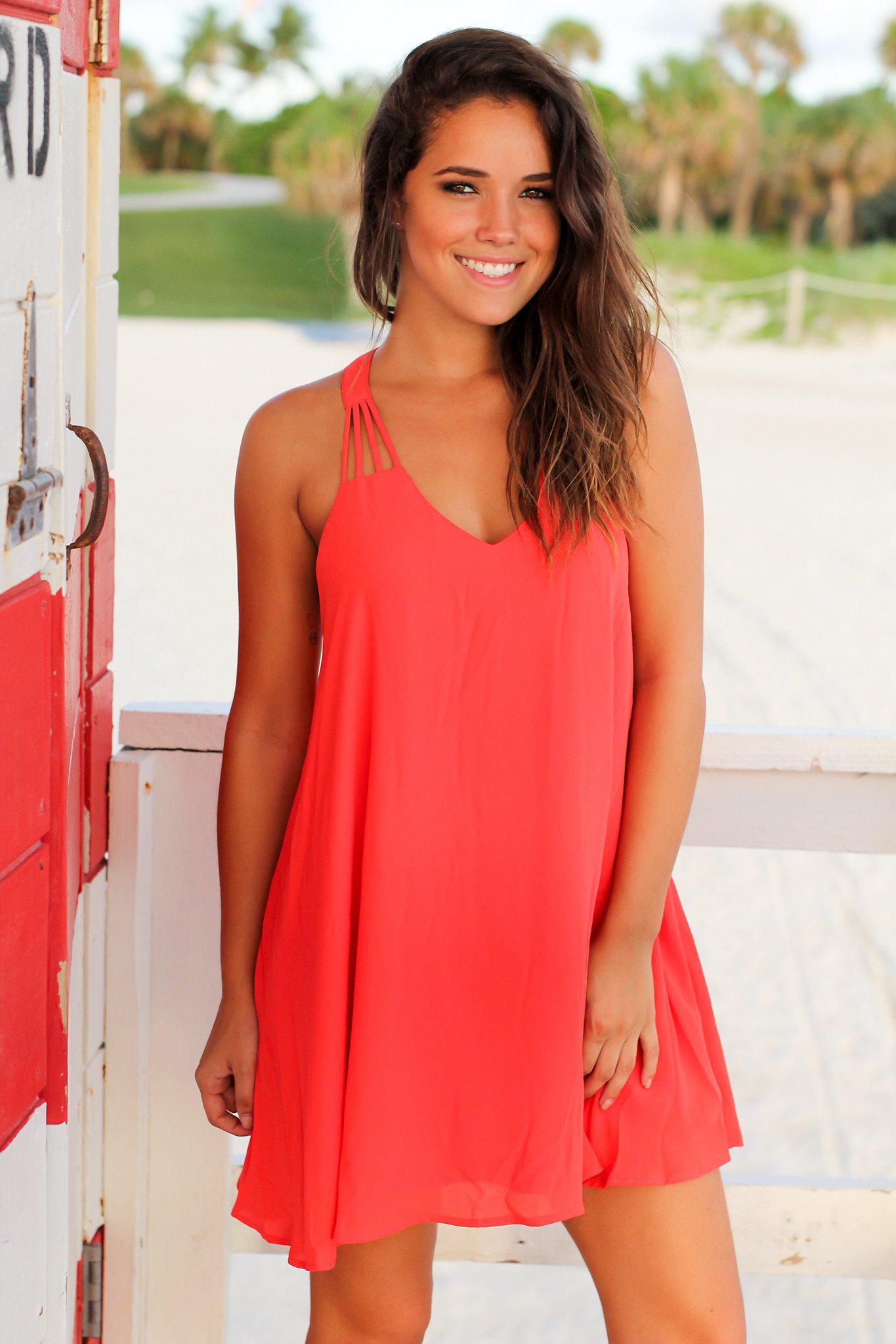 Stylish Coral Strappy Short Women's Dress for Various Occasions