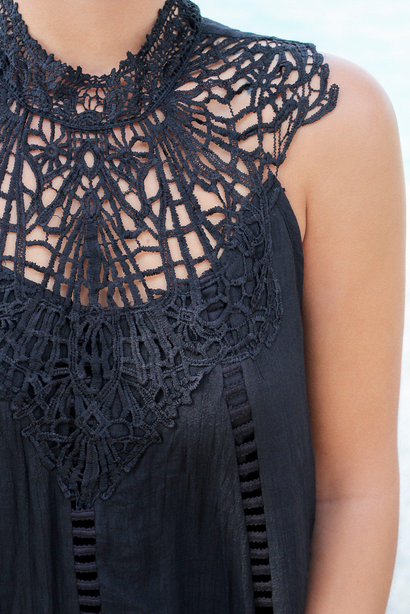 Stylish Women's Black Short Crochet-Trimmed Dress for Various Occasions