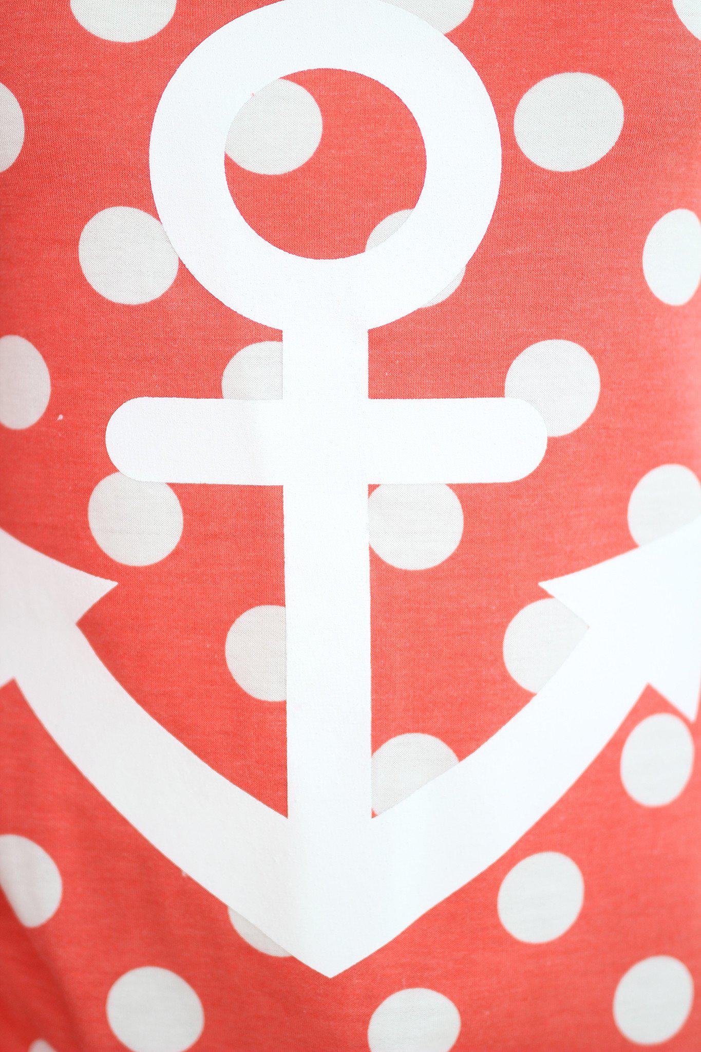 Adorable Coral and White Polka Dot Anchor Print Women's Tank Top