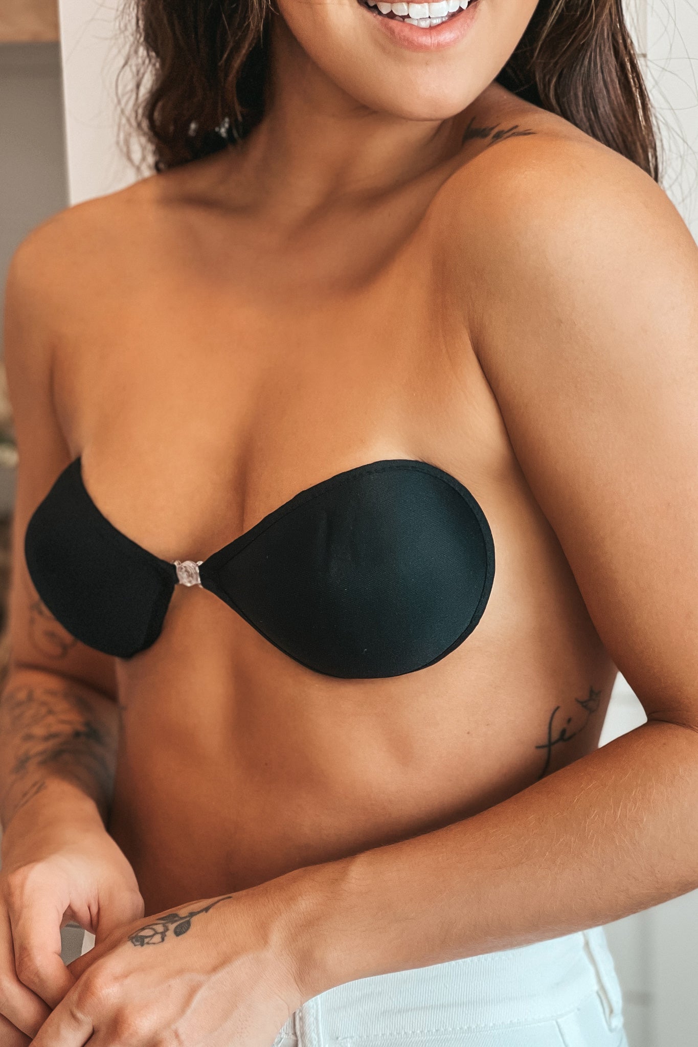 Stylish Black Push - Up Adhesive Bra for Women