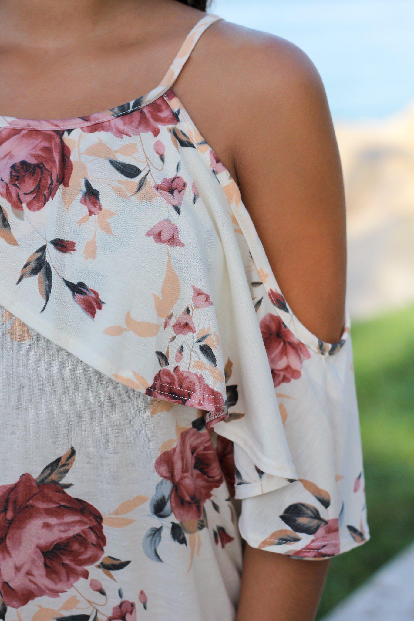 Charming Cream Floral Short Cold - Shoulder Women's Dress for Special Occasions