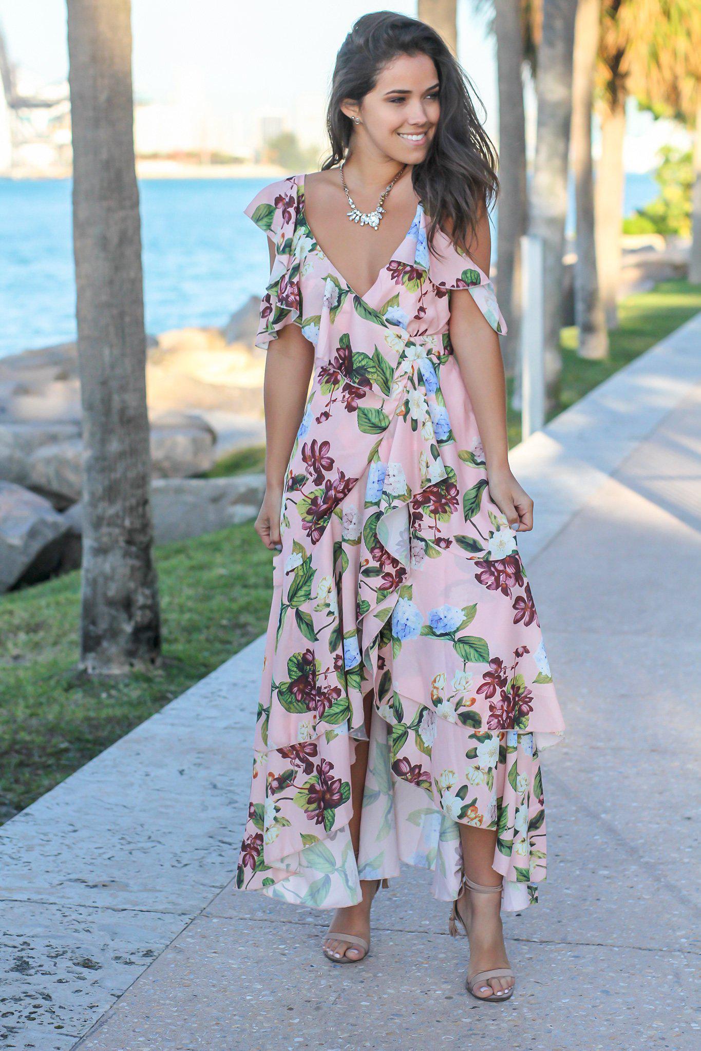 Blush Floral High-Low Ruffled Dress - A Fashion Must-Have