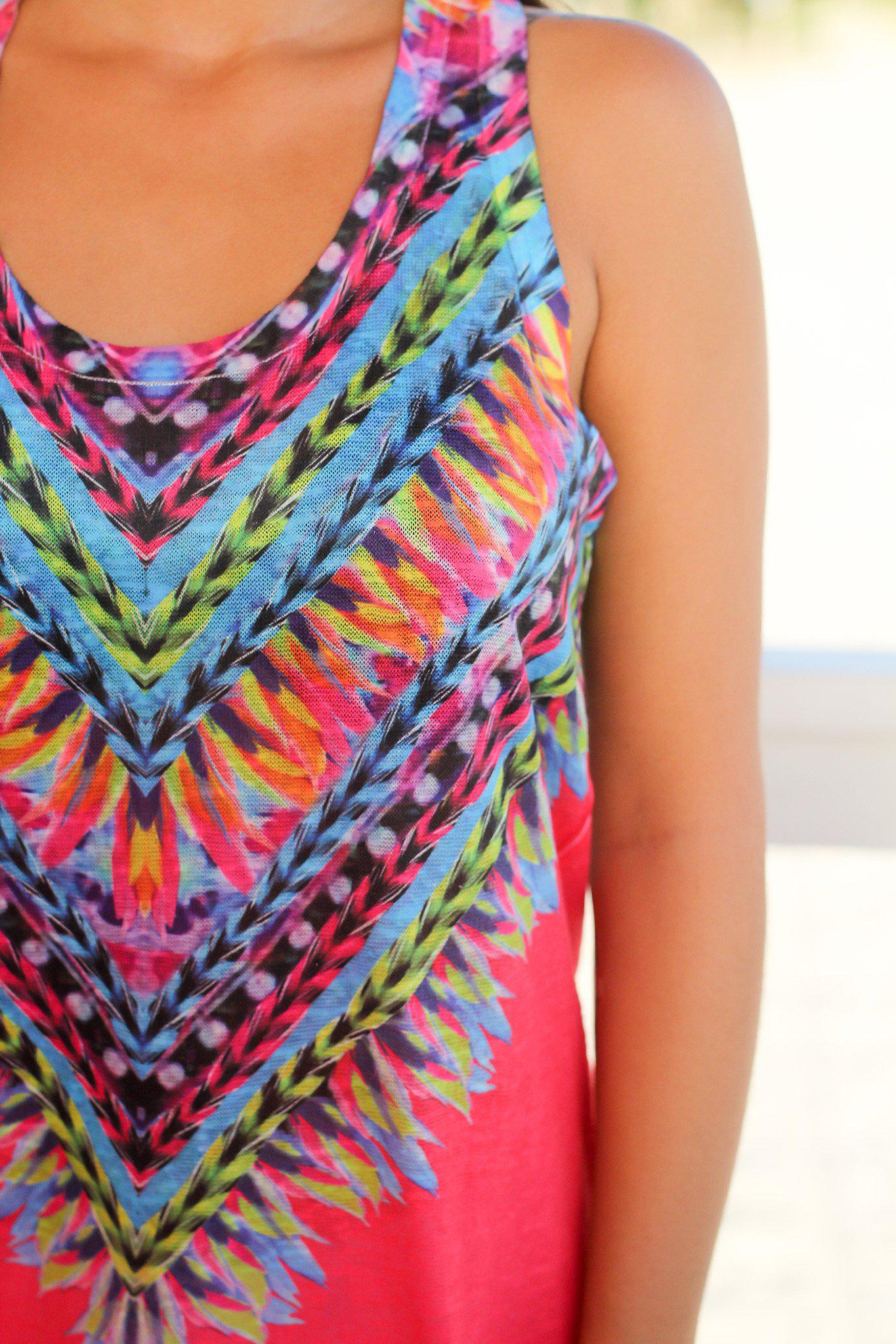 Stylish Coral Tribal Multi - Color Sleeveless Tank Top