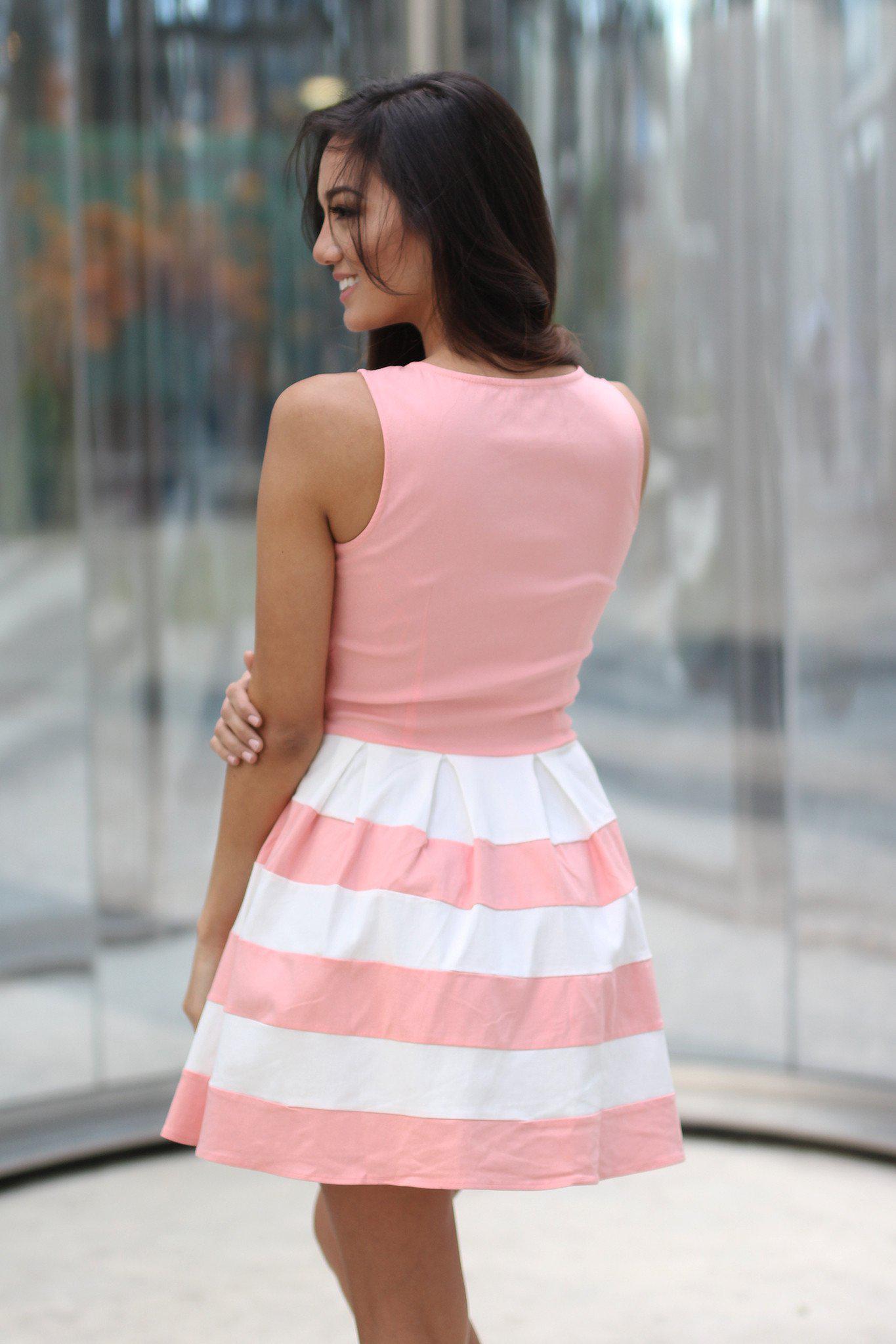 Flirty Blush and White Color Block Sleeveless Short Dress for Spring/Summer