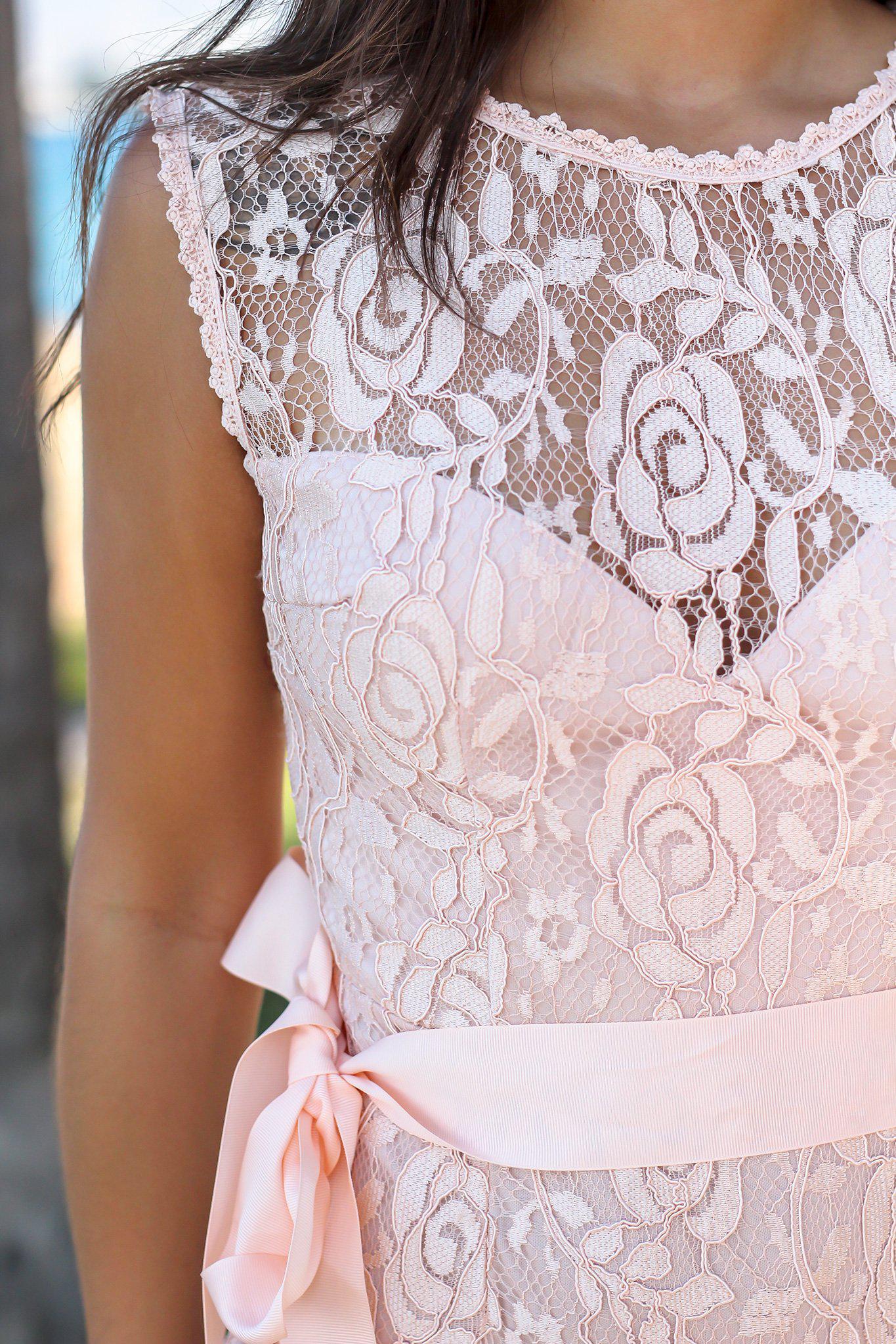 Gorgeous Blush Colored Lace Tie - Waist Maxi Dress for Special Occasions