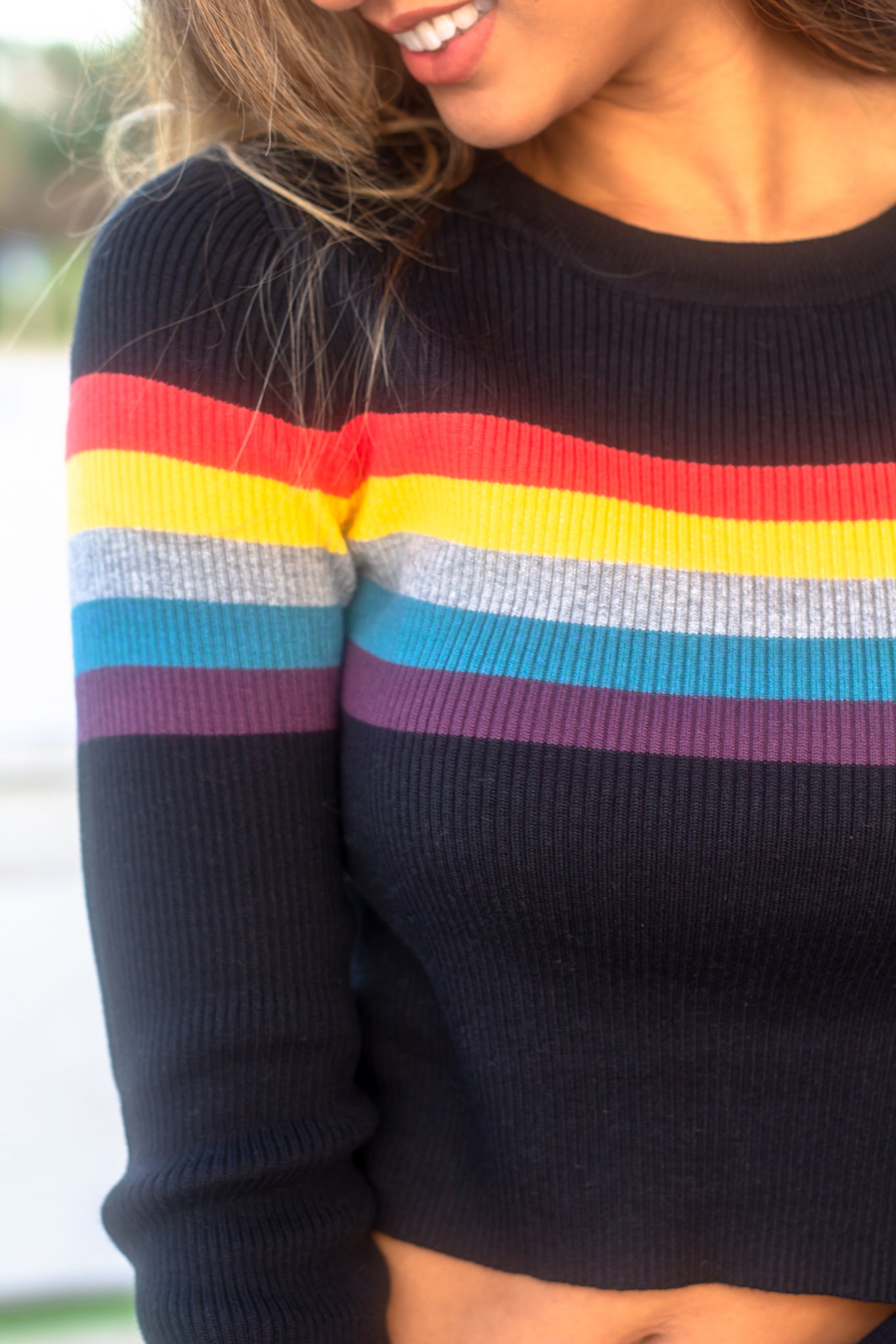 Stylish Black Rainbow Striped Women's Crop Top for Fashionable Outfits