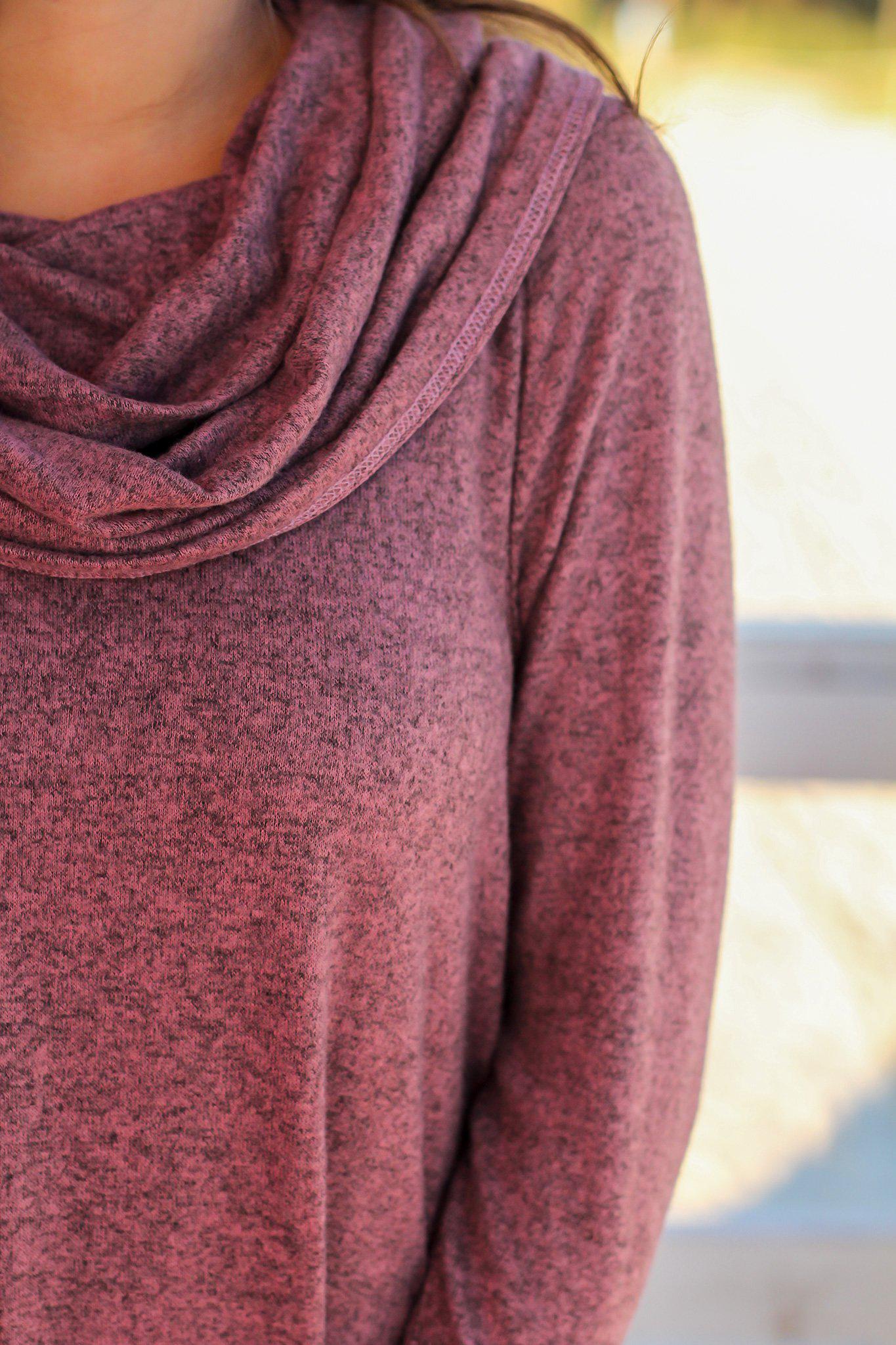 Soft and Stylish Mauve Long - Sleeve Cowl - Neck Loose - Fit Top