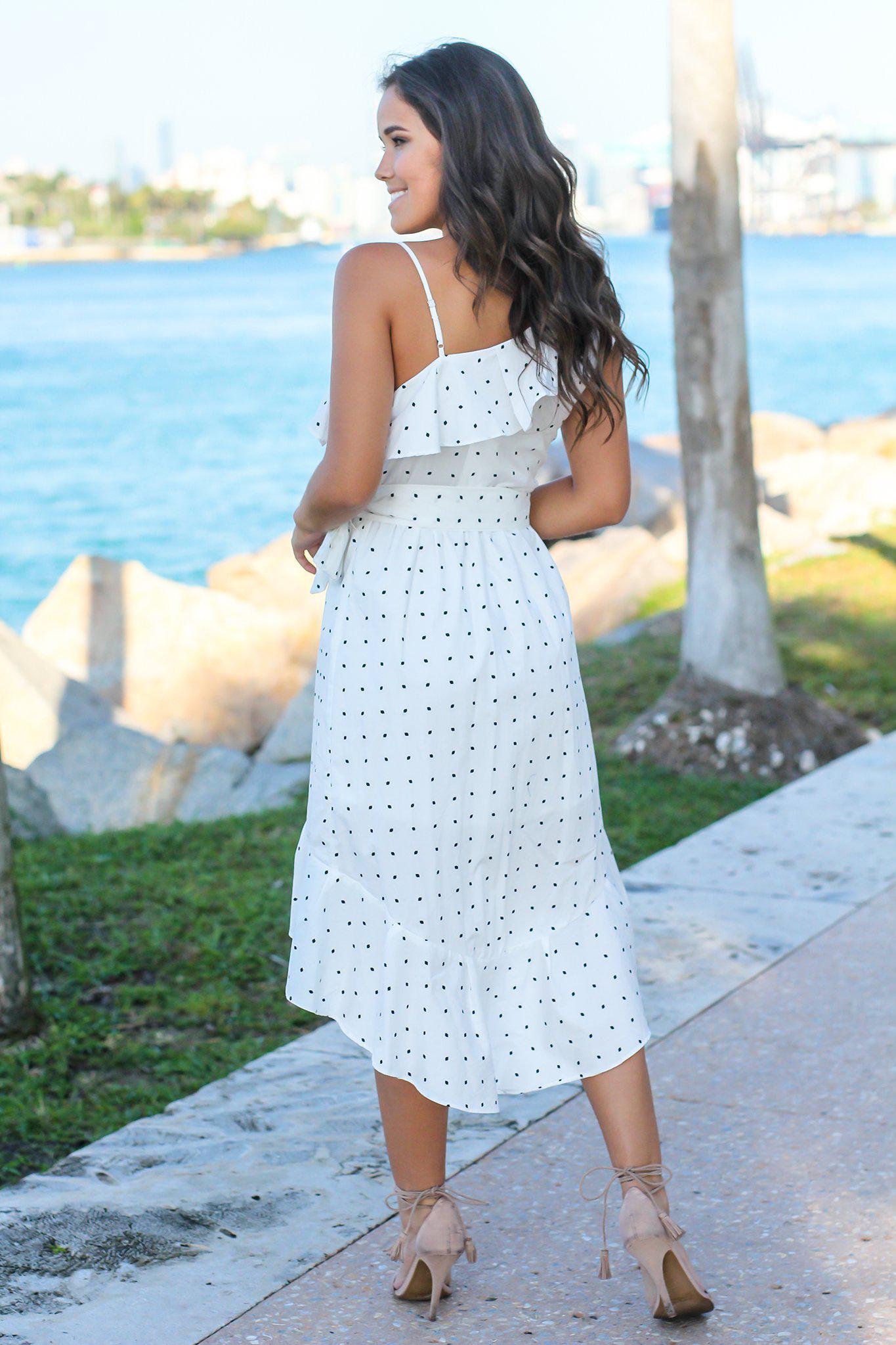 Stylish Ivory and Black Polka Dot High Low Summer Dress