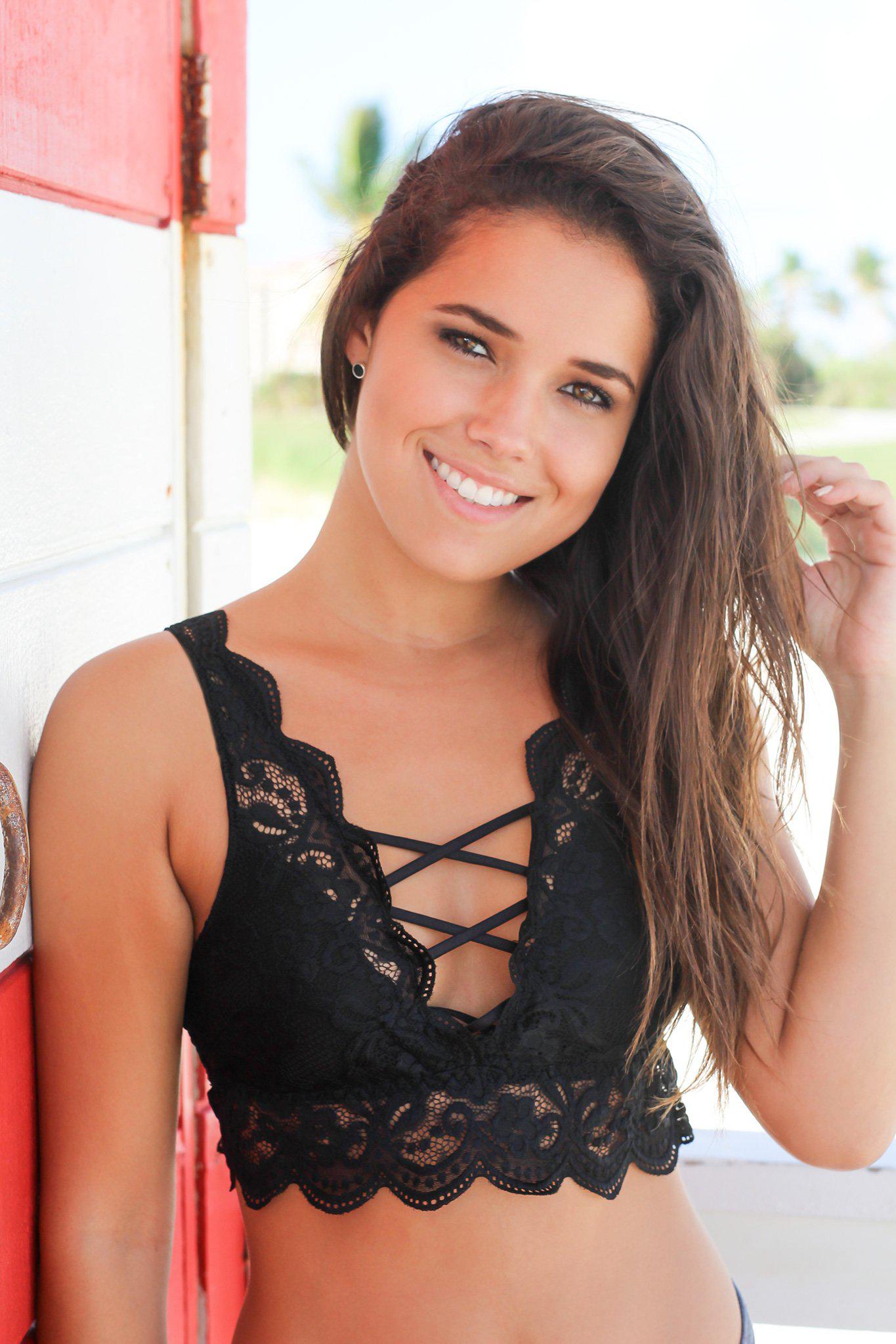 Stylish Black Lace Criss Cross Women's Bralette for Low Cut Tops