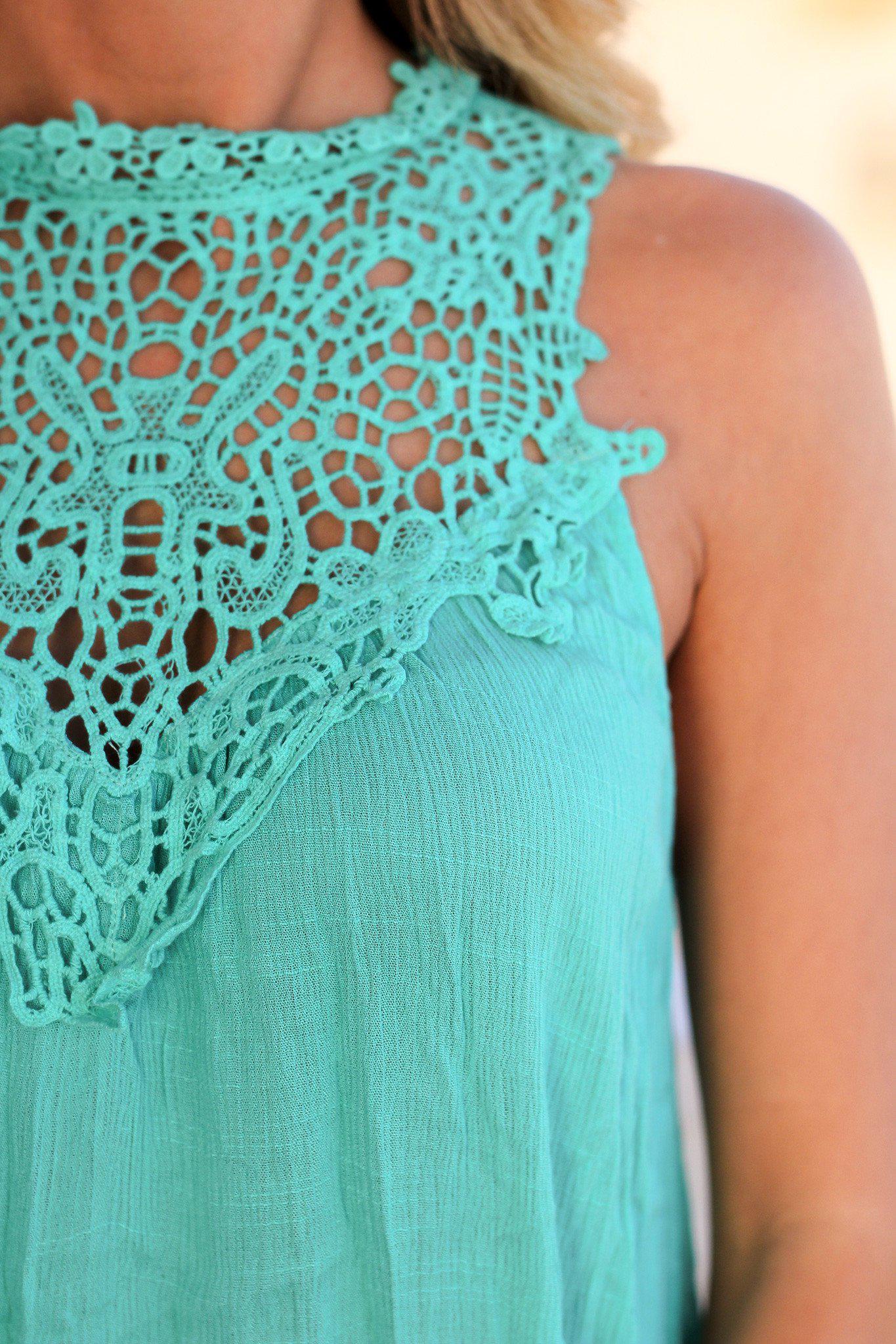 Stunning Mint Crochet Sleeveless Top with Unique Detailing