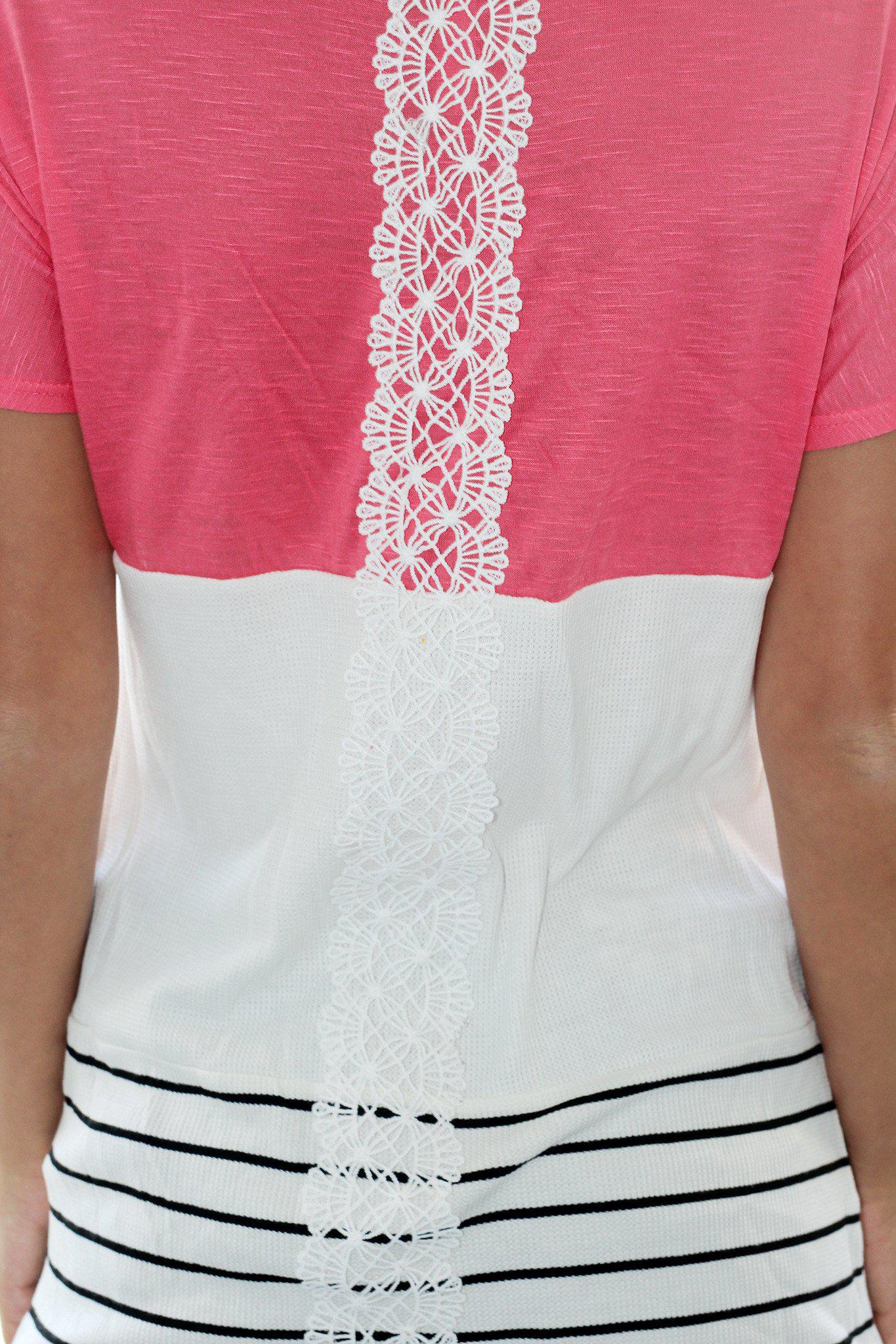 Stylish Coral Color Blocked Women's Fashion Top